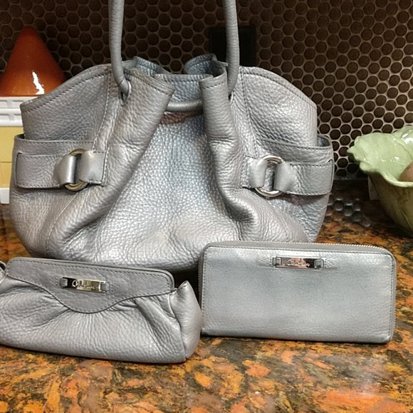 COLE HAAN GRAY LEATHER HANDBAG - Picture 2 of 5